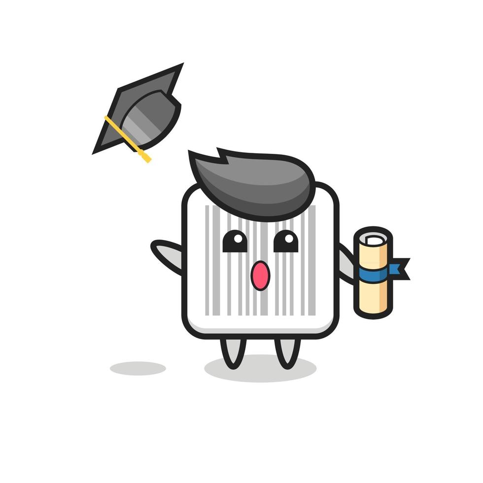 Ilustración de dibujos animados de código de barras lanzando el sombrero en la graduación vector