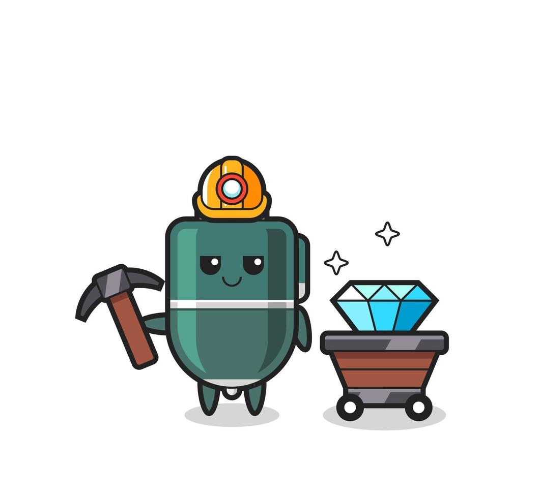 Character Illustration of ballpoint pen as a miner vector