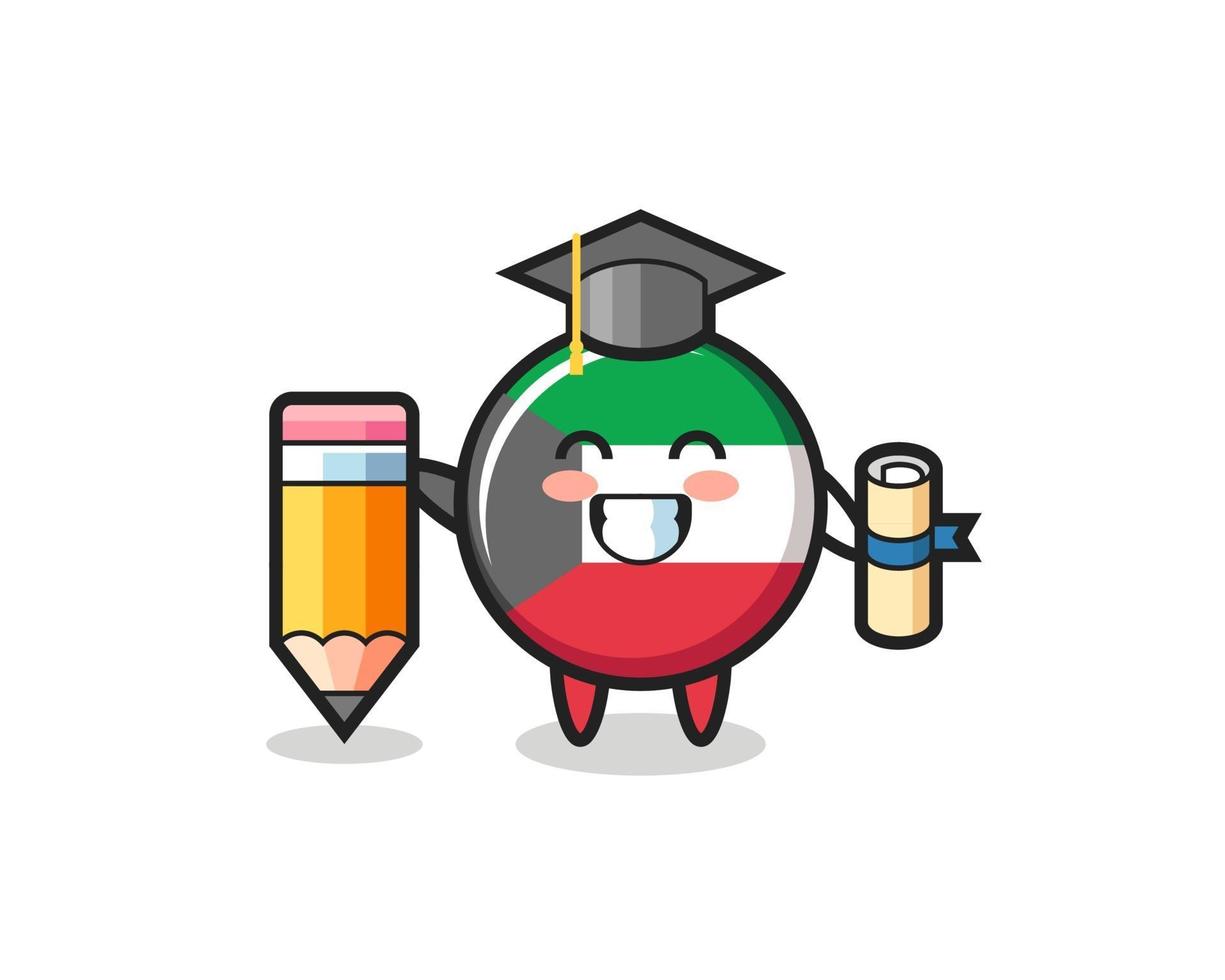 kuwait flag badge cartoon is graduation with a giant pencil vector