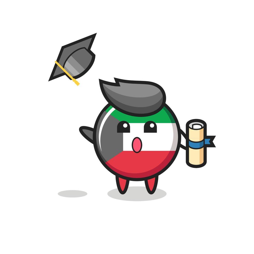 kuwait flag badge cartoon throwing the hat at graduation vector