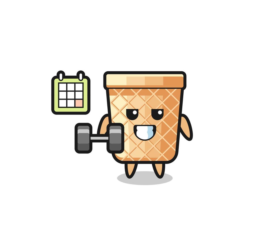 waffle cone mascot cartoon doing fitness with dumbbell vector