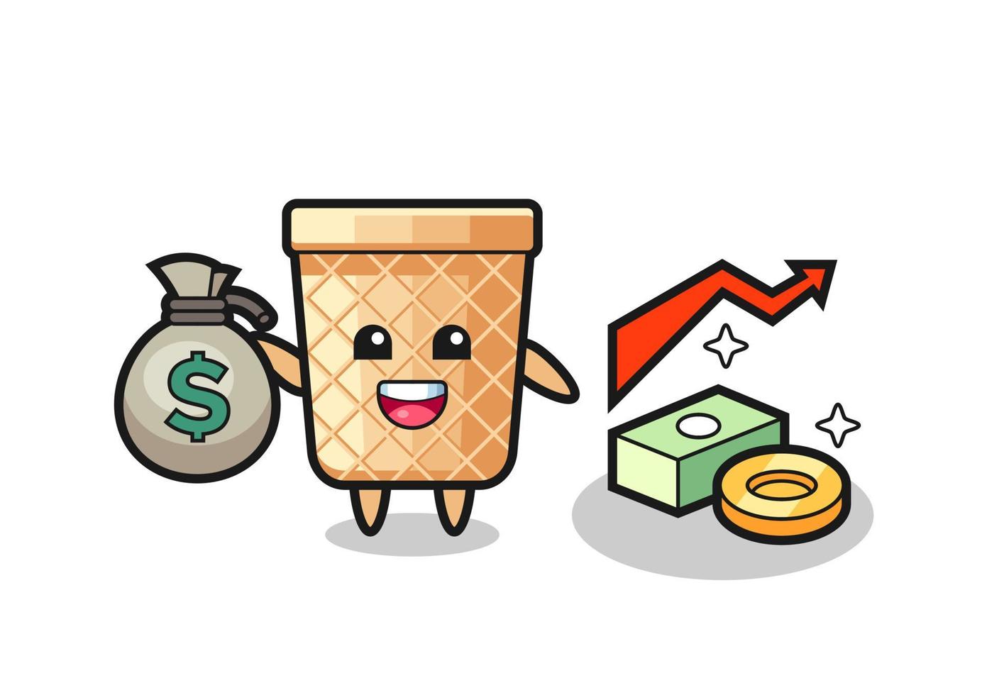 waffle cone illustration cartoon holding money sack vector