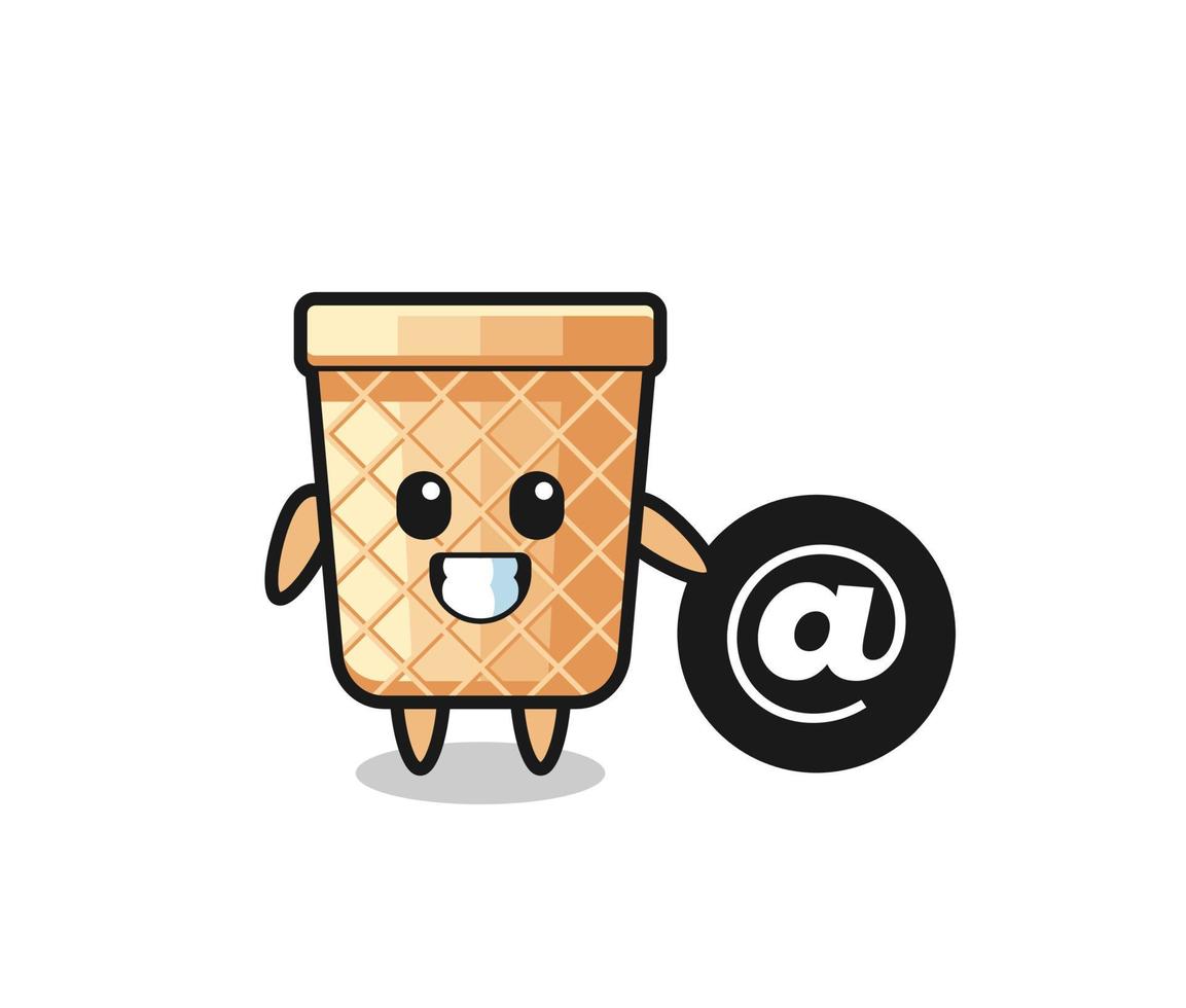 Cartoon Illustration of waffle cone standing beside the At symbol vector