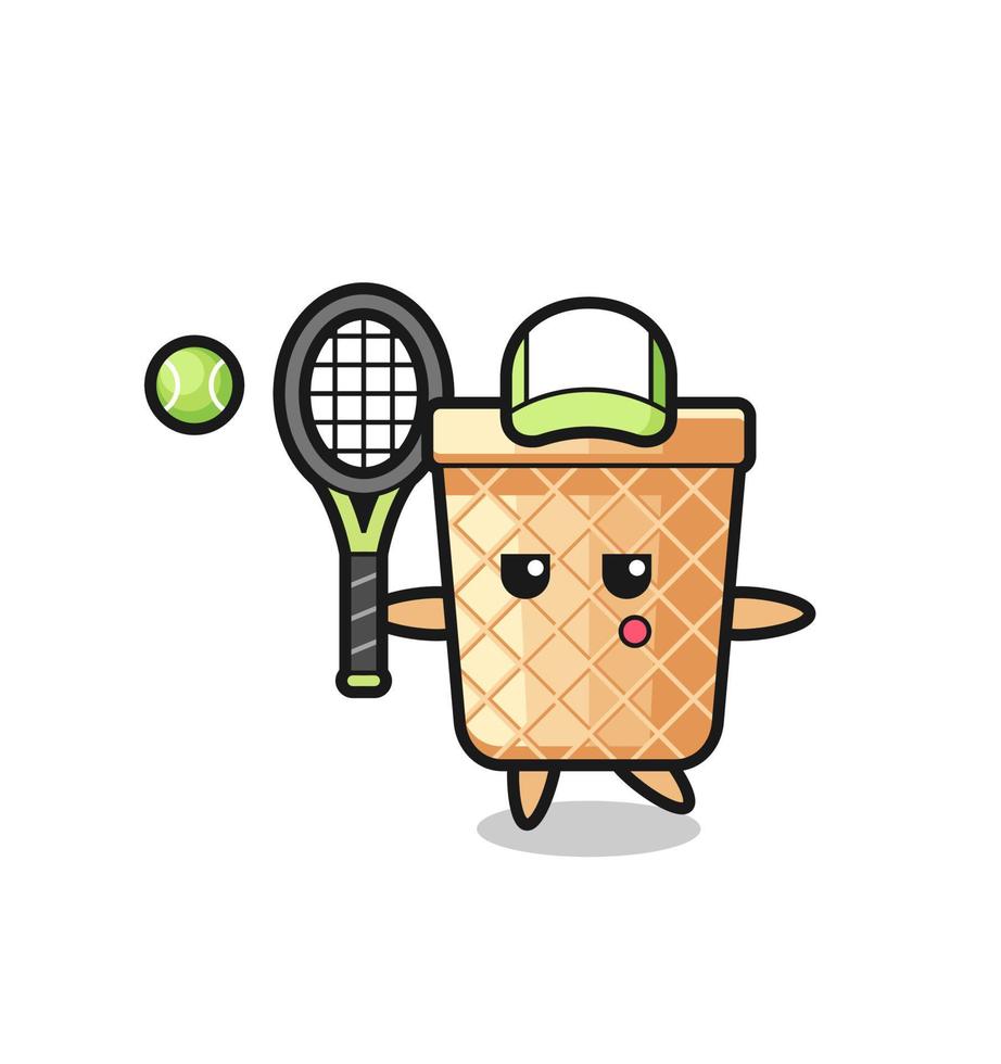 Cartoon character of waffle cone as a tennis player vector