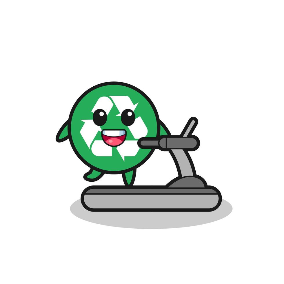 recycling cartoon character walking on the treadmill vector