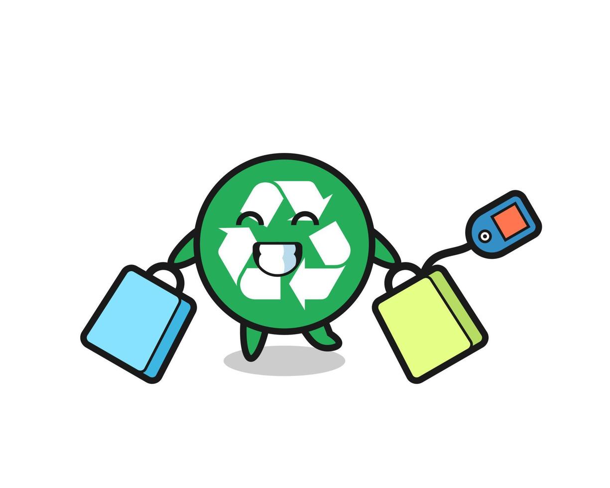 recycling mascot cartoon holding a shopping bag vector