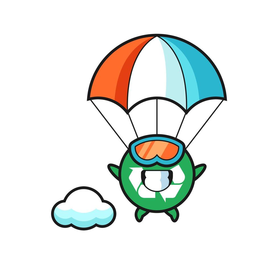 recycling mascot cartoon is skydiving with happy gesture vector