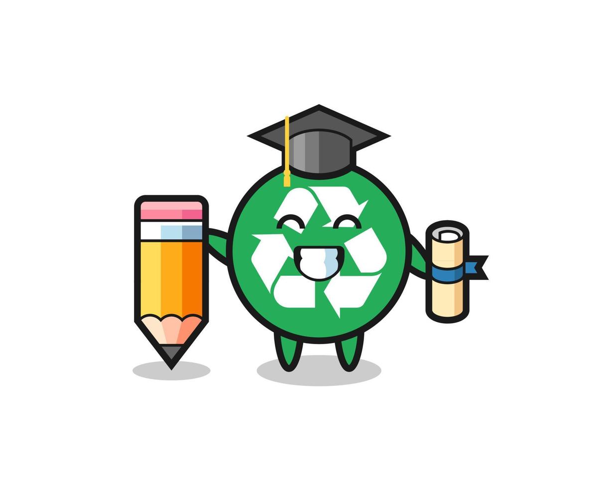recycling illustration cartoon is graduation with a giant pencil vector