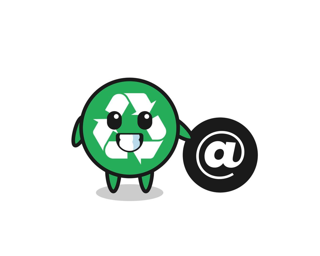 Cartoon Illustration of recycling standing beside the At symbol vector