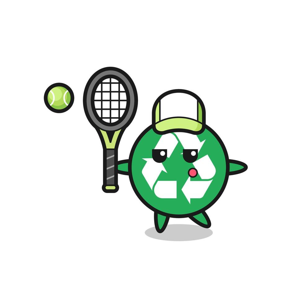 Cartoon character of recycling as a tennis player vector