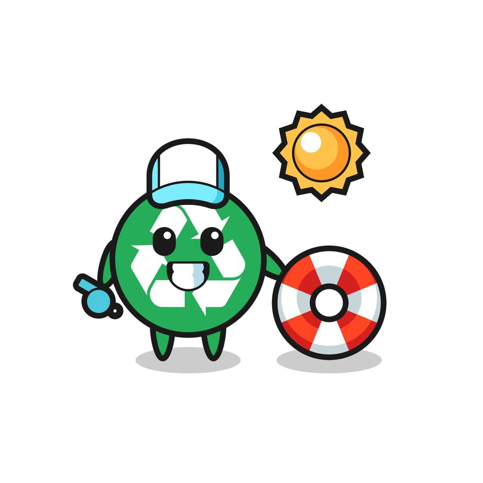 Cartoon mascot of recycling as a beach guard vector