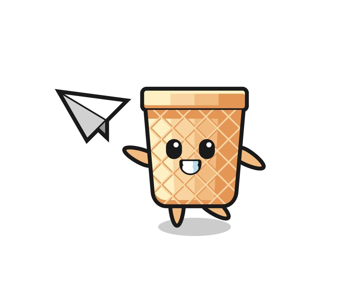 waffle cone cartoon character throwing paper airplane vector