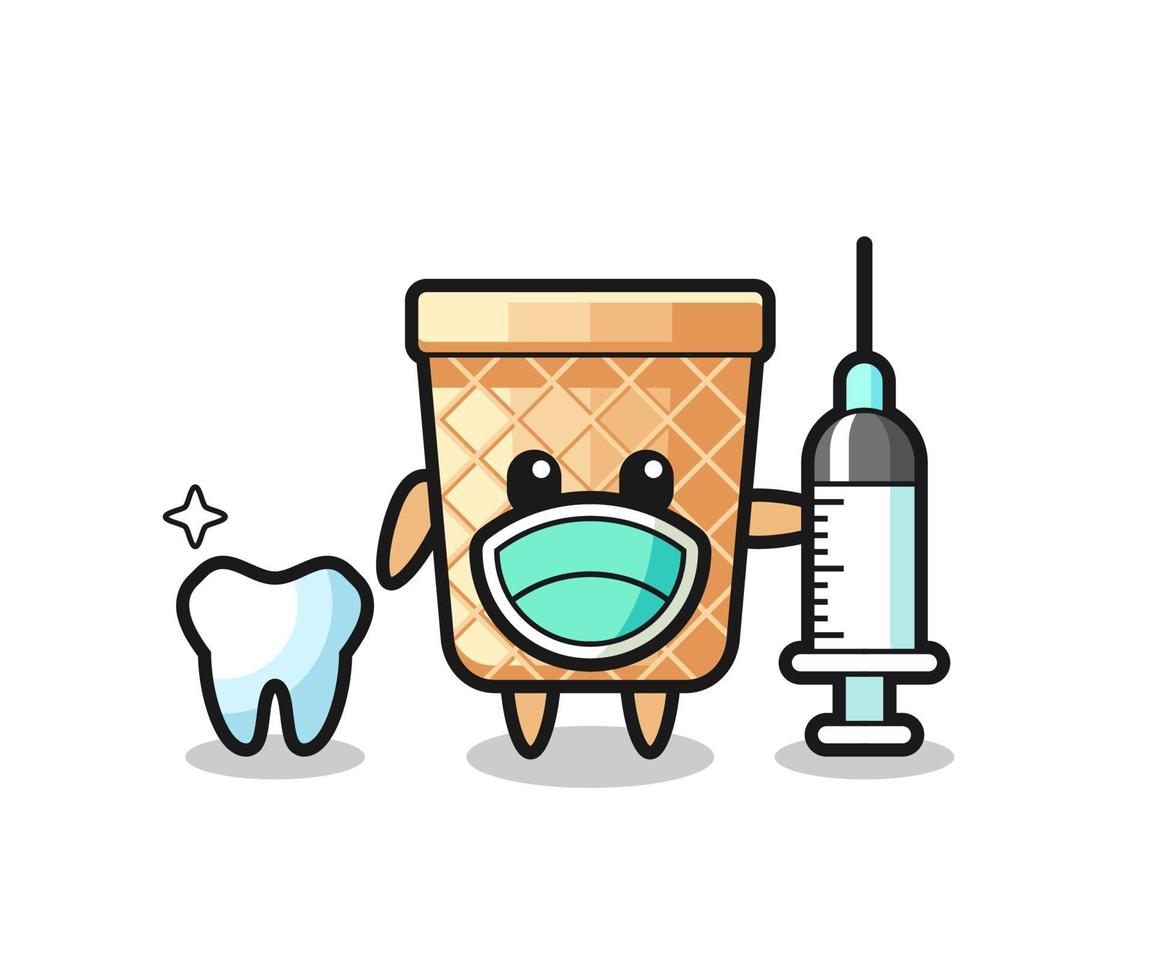 Mascot character of waffle cone as a dentist vector
