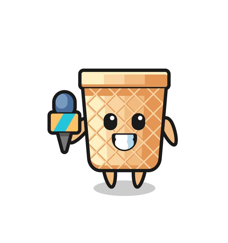 Character mascot of waffle cone as a news reporter vector