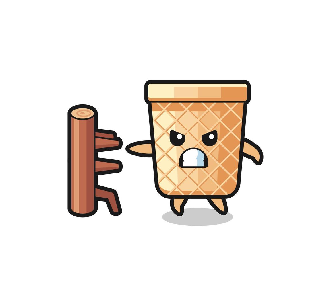 waffle cone cartoon illustration as a karate fighter vector