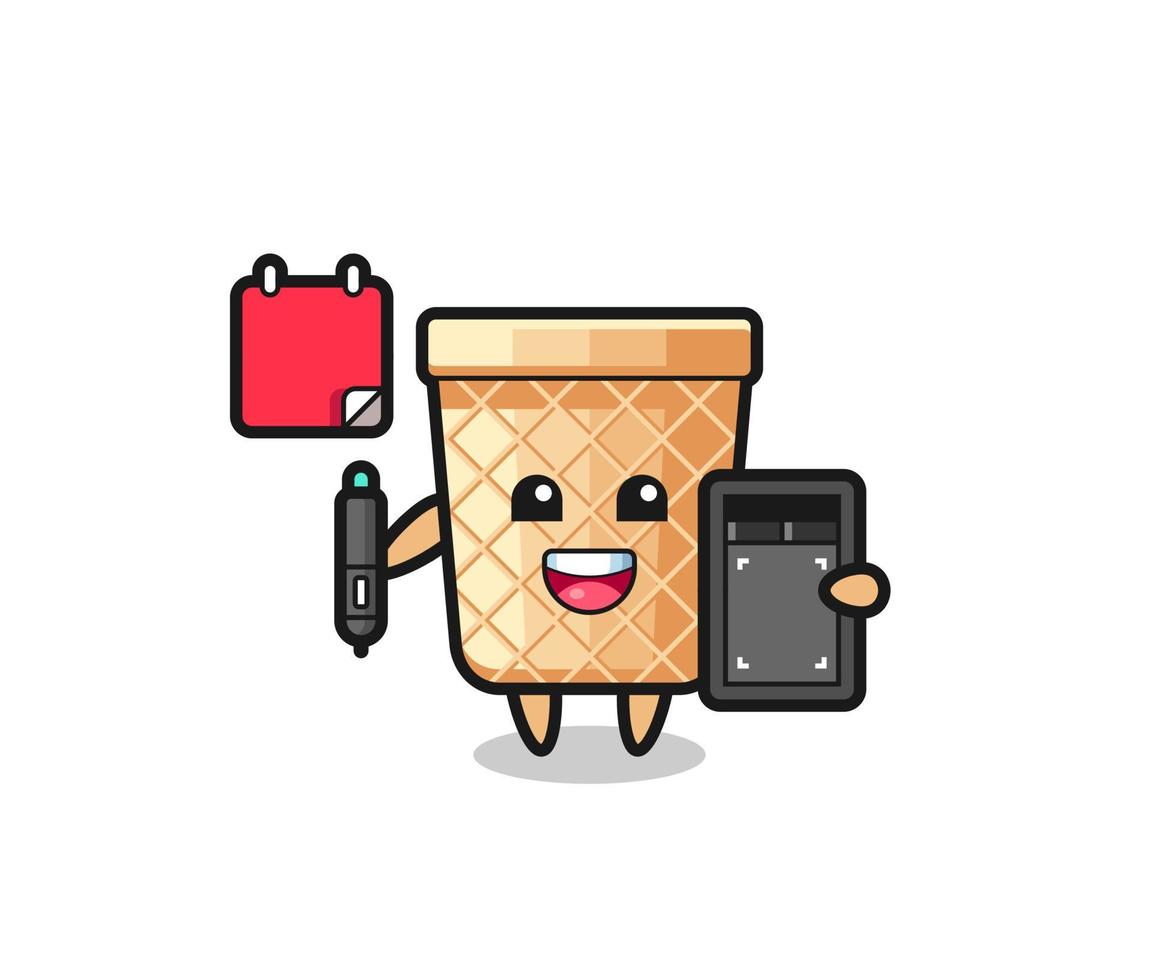 Illustration of waffle cone mascot as a graphic designer vector
