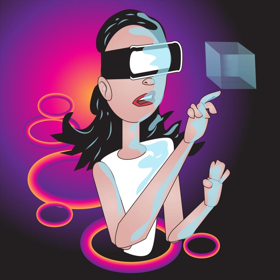 Girl Using Virtual Reality vector
