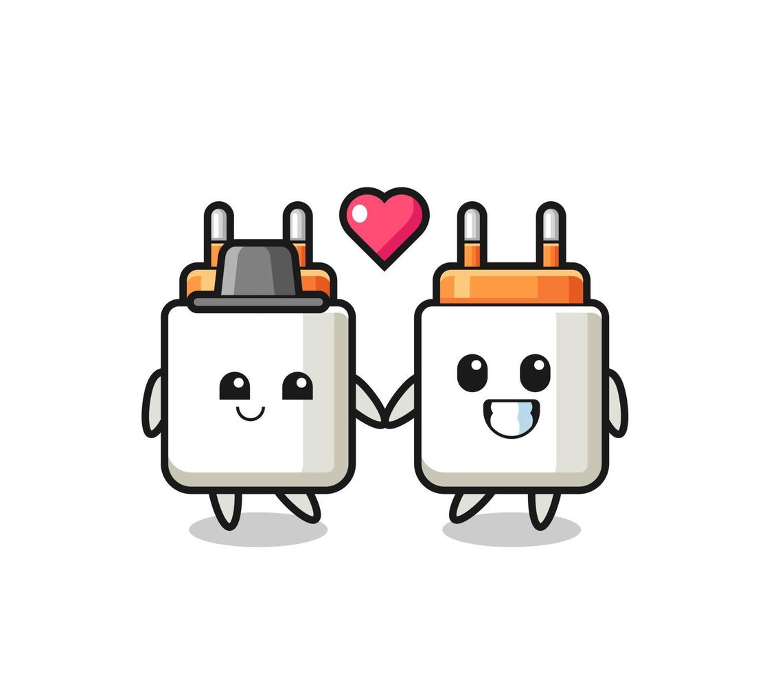 power adapter cartoon character couple with fall in love gesture vector