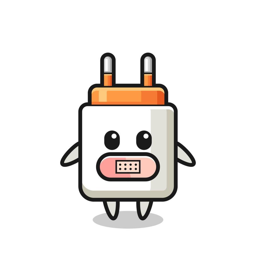 Cartoon Illustration of power adapter with tape on mouth vector