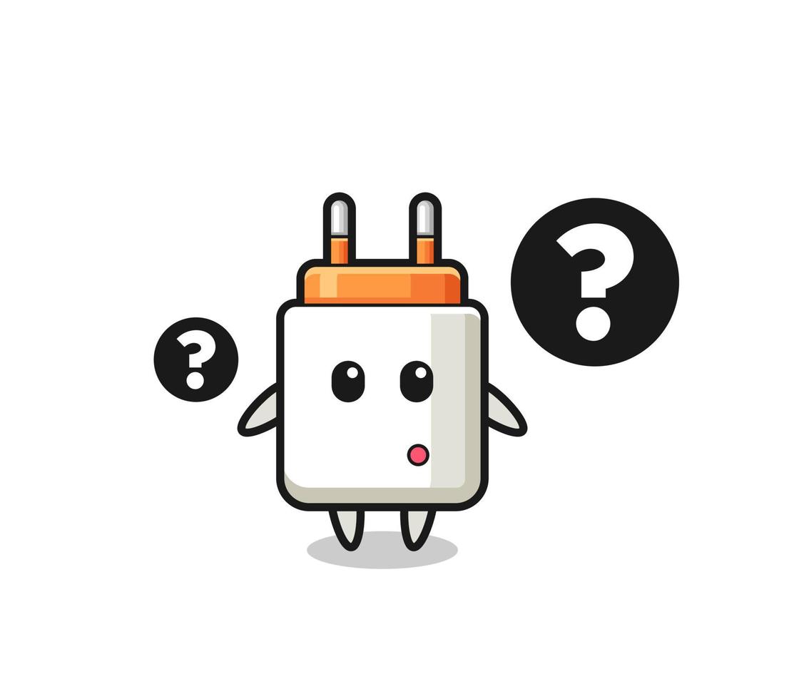 Cartoon Illustration of power adapter with the question mark vector