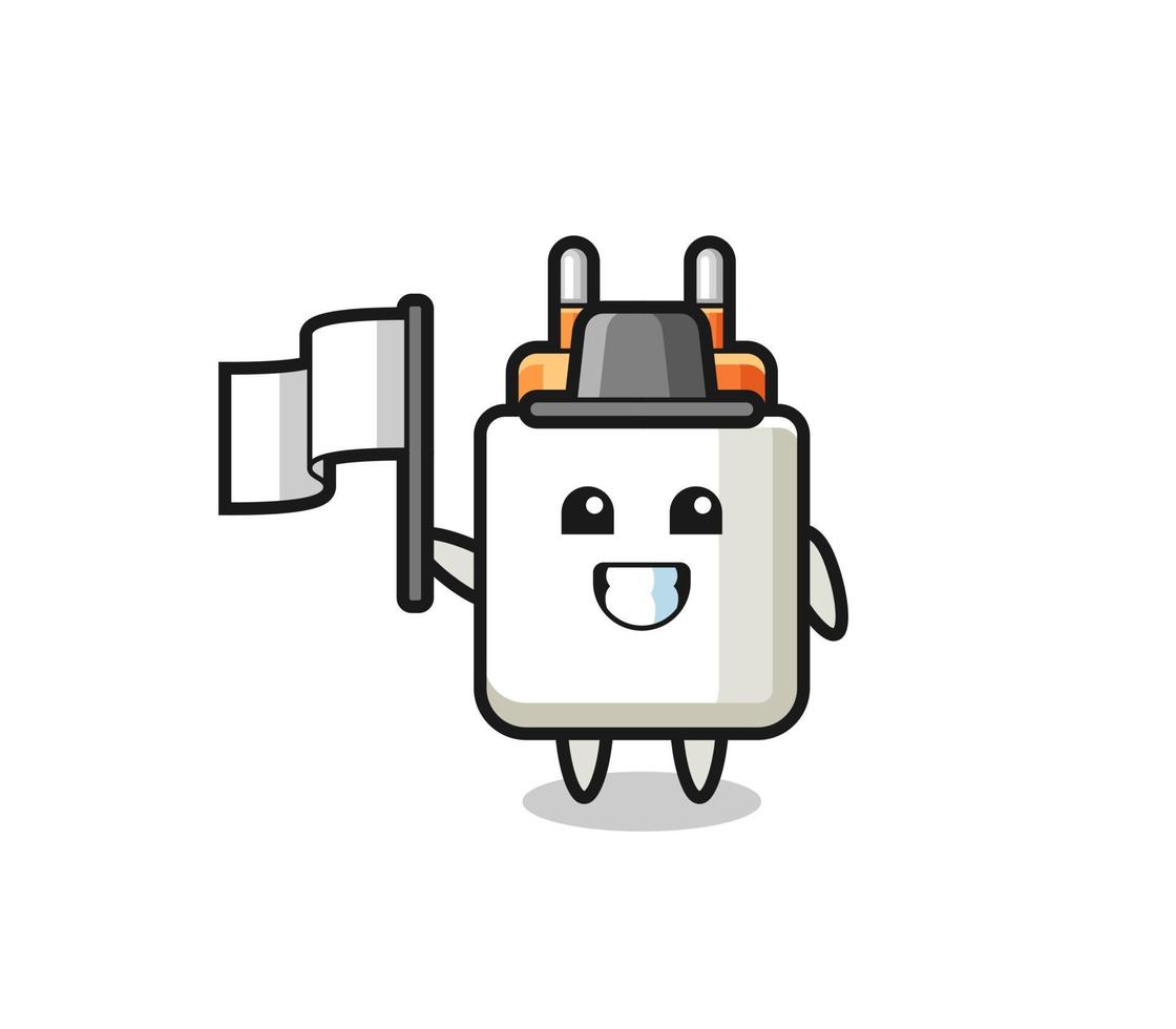 Cartoon character of power adapter holding a flag vector