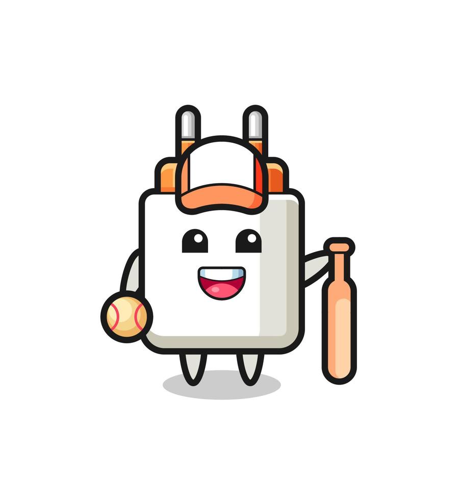 Cartoon character of power adapter as a baseball player vector