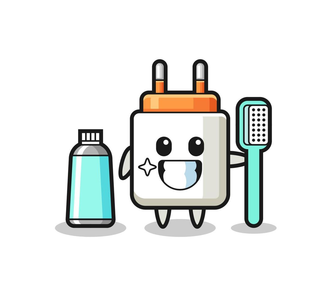 Ilustración de mascota del adaptador de corriente con un cepillo de dientes vector