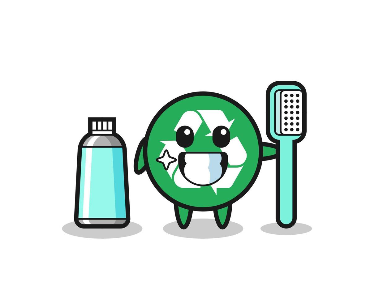 Ilustración de mascota de reciclaje con un cepillo de dientes. vector