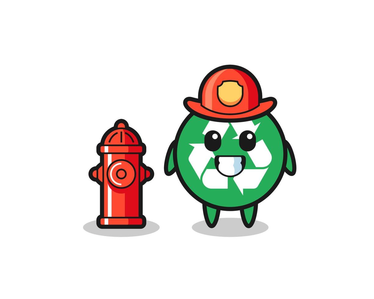 personaje mascota del reciclaje como bombero. vector