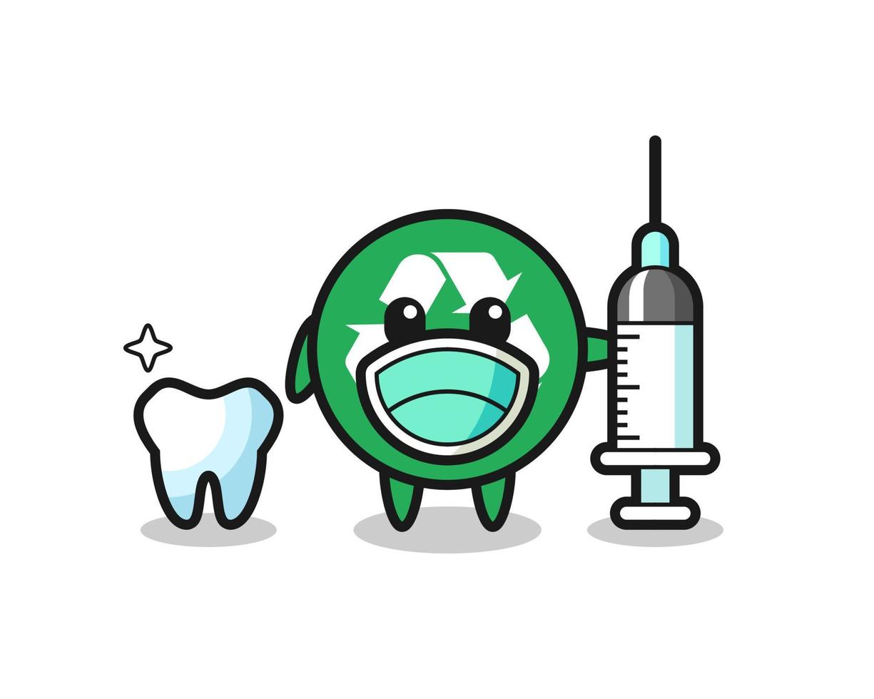 personaje mascota del reciclaje como dentista vector