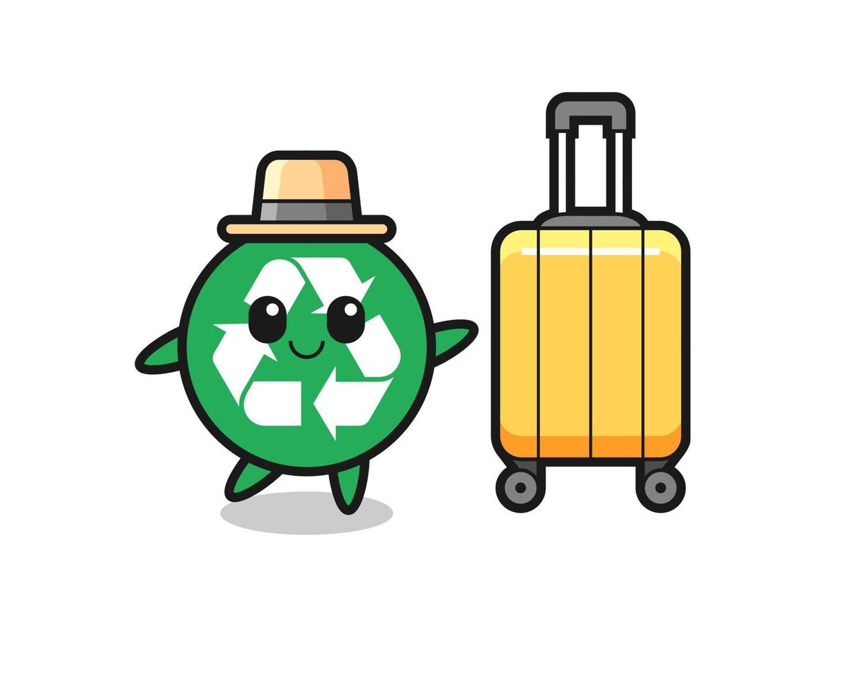 recycling cartoon illustration with luggage on vacation vector