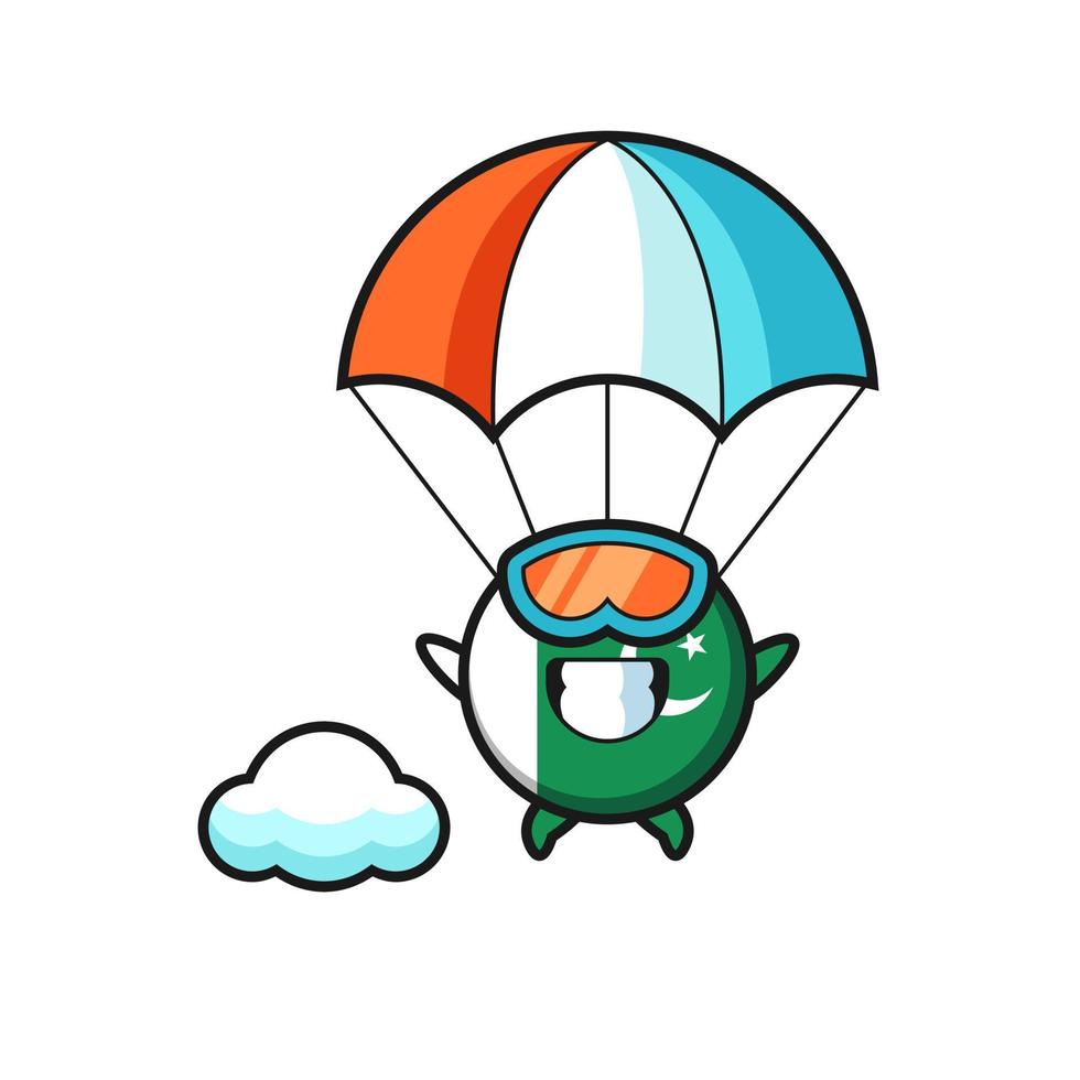 pakistan flag mascot cartoon is skydiving with happy gesture vector