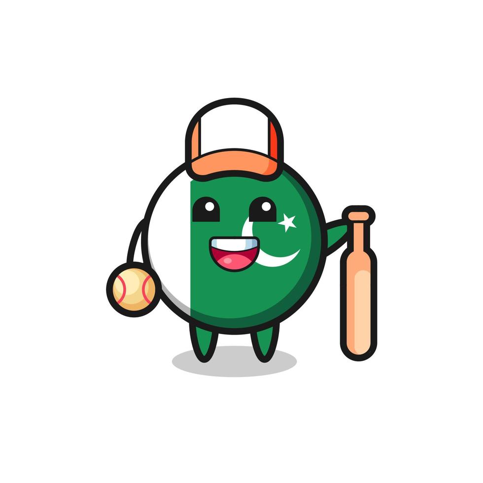 personaje de dibujos animados de la bandera de pakistán como jugador de beisbol vector