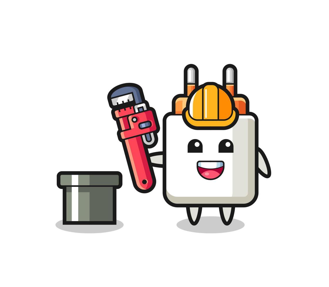 Character Illustration of power adapter as a plumber vector