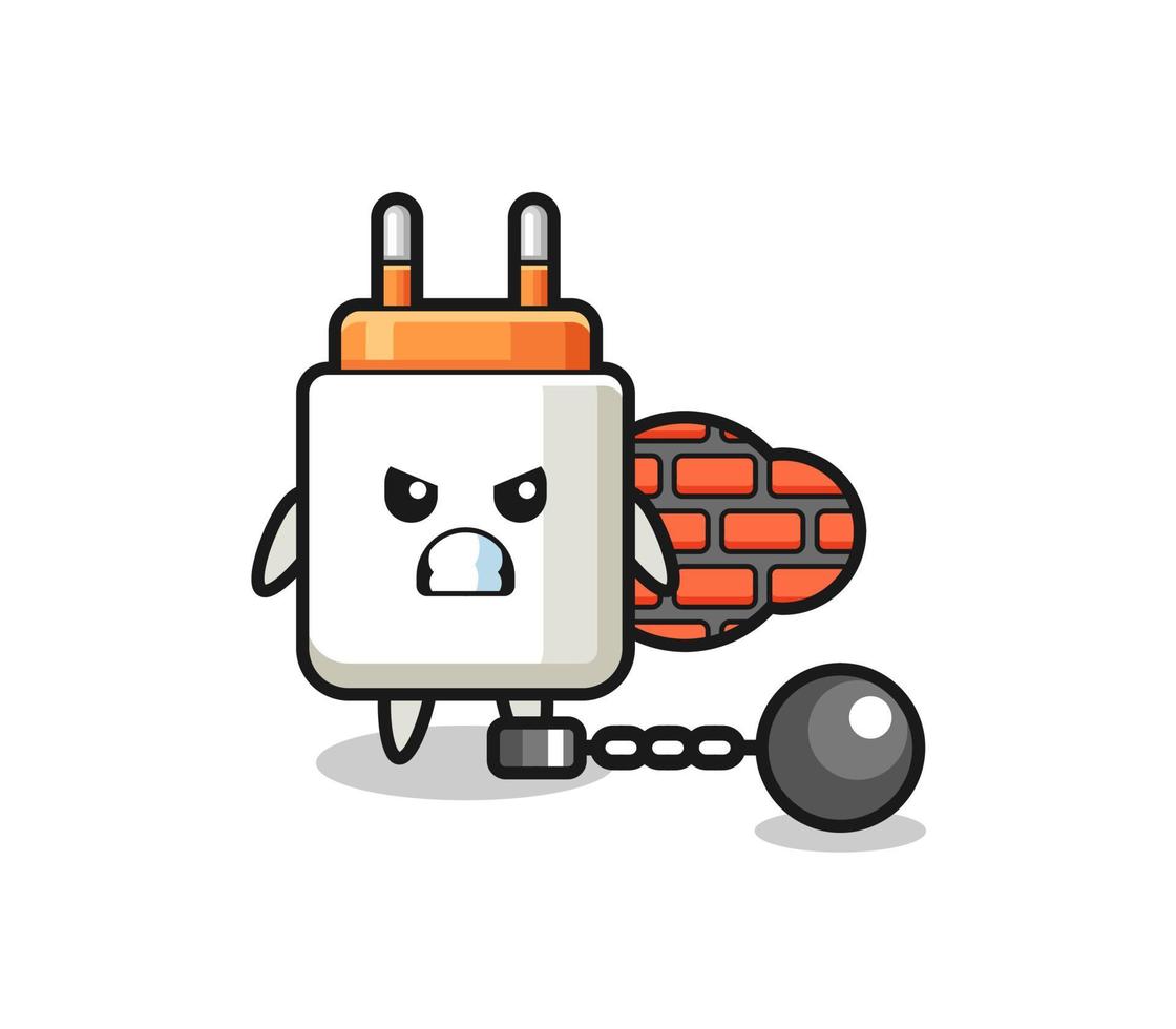 Character mascot of power adapter as a prisoner vector