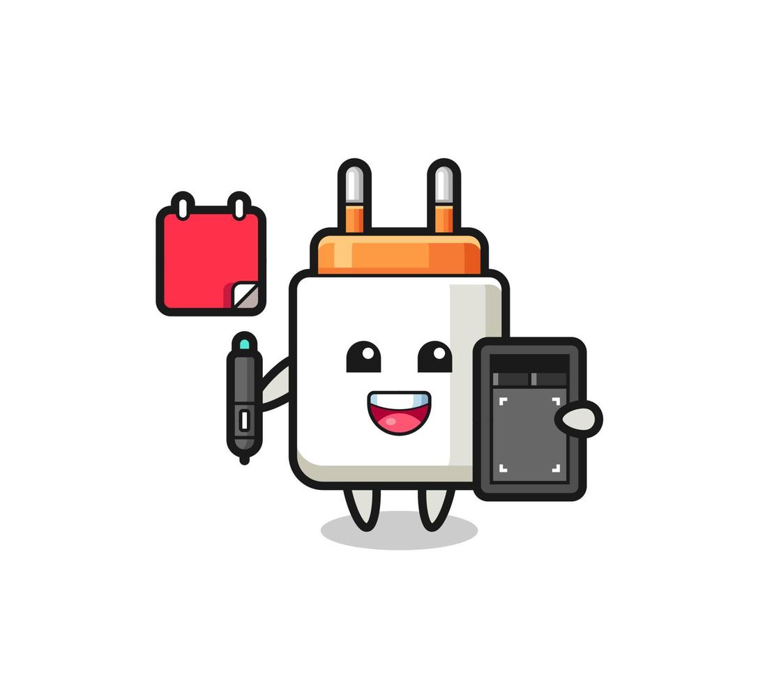 Illustration of power adapter mascot as a graphic designer vector
