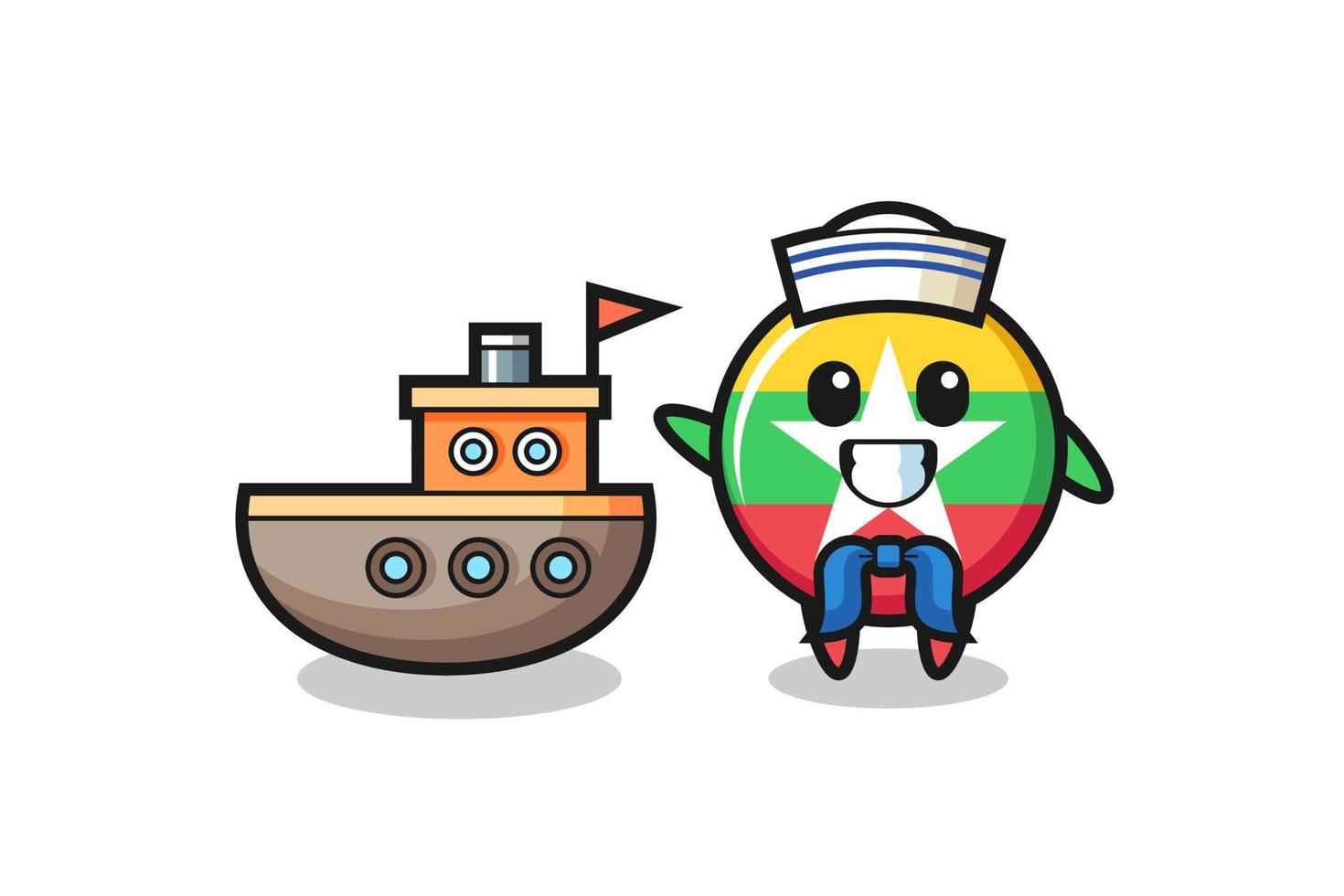 Character mascot of myanmar flag badge as a sailor man vector