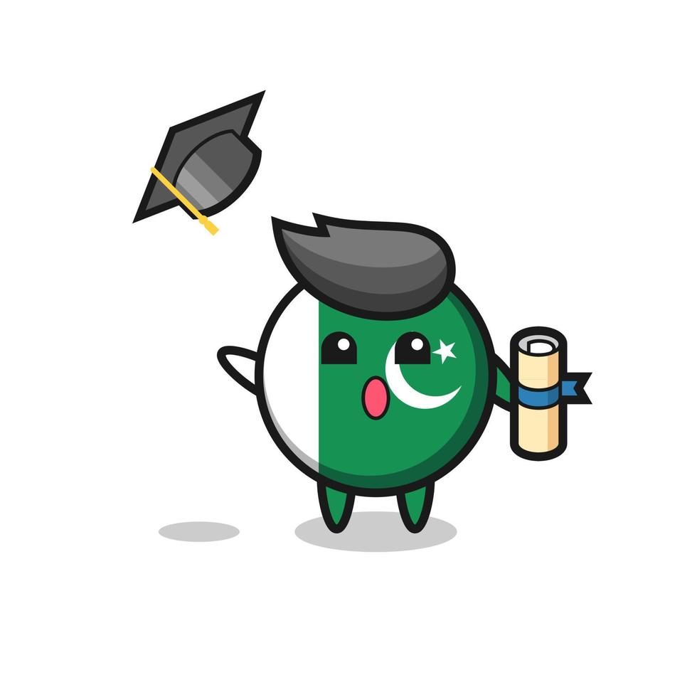 Illustration of pakistan flag cartoon throwing the hat at graduation vector