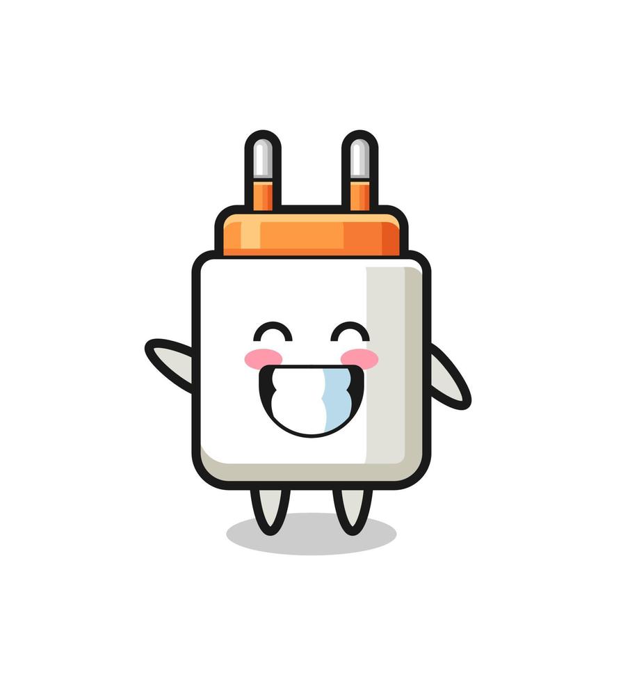power adapter cartoon character doing wave hand gesture vector