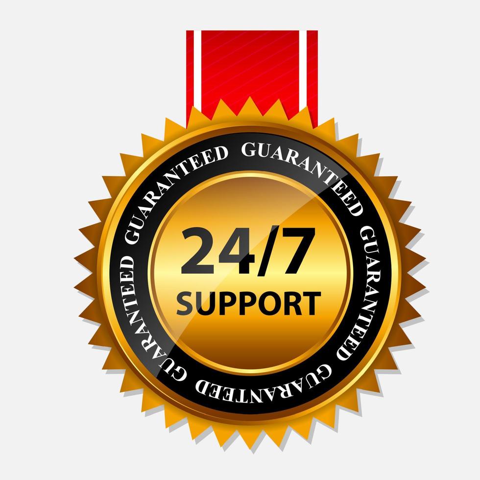 Vector 24 7 SUPPORT gold sign, label template