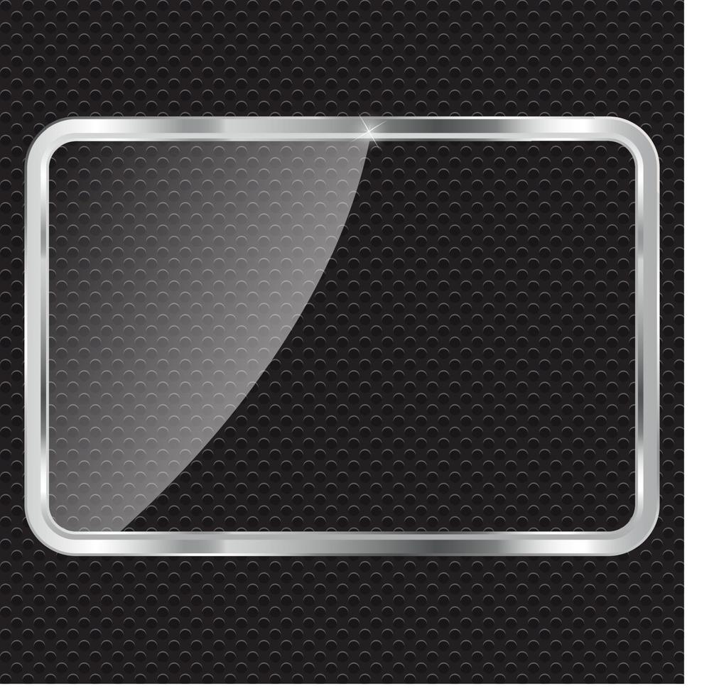 Empty glass frame on metal background with lights. vector