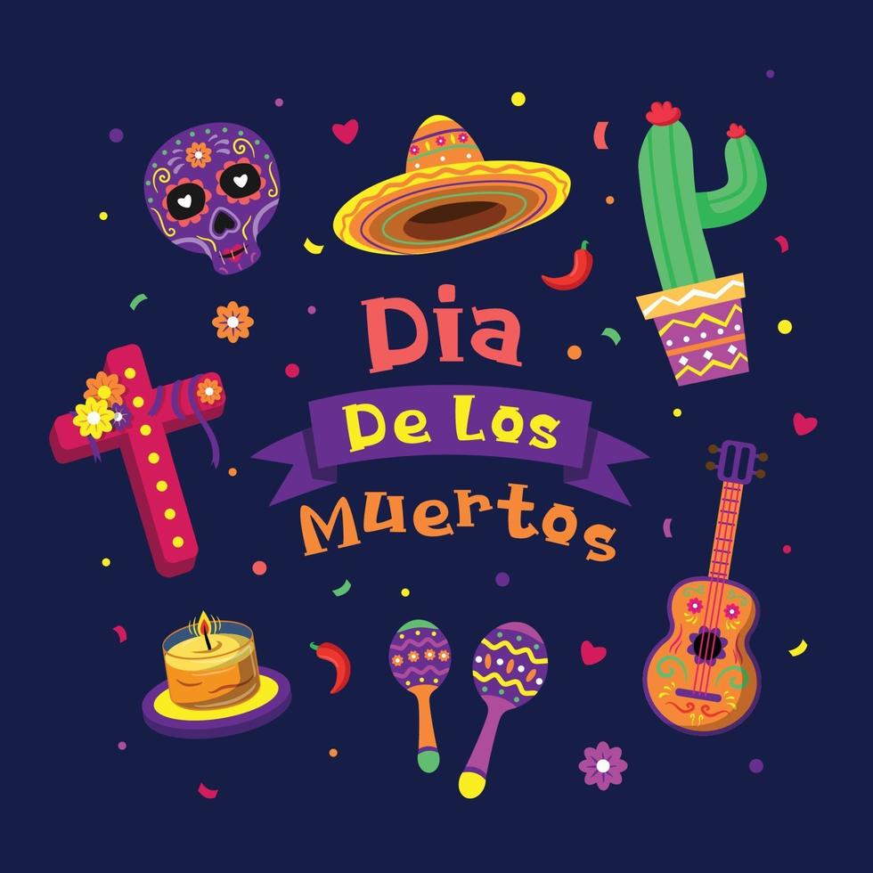 paquete de iconos de dibujos animados de dia de los muertos vector