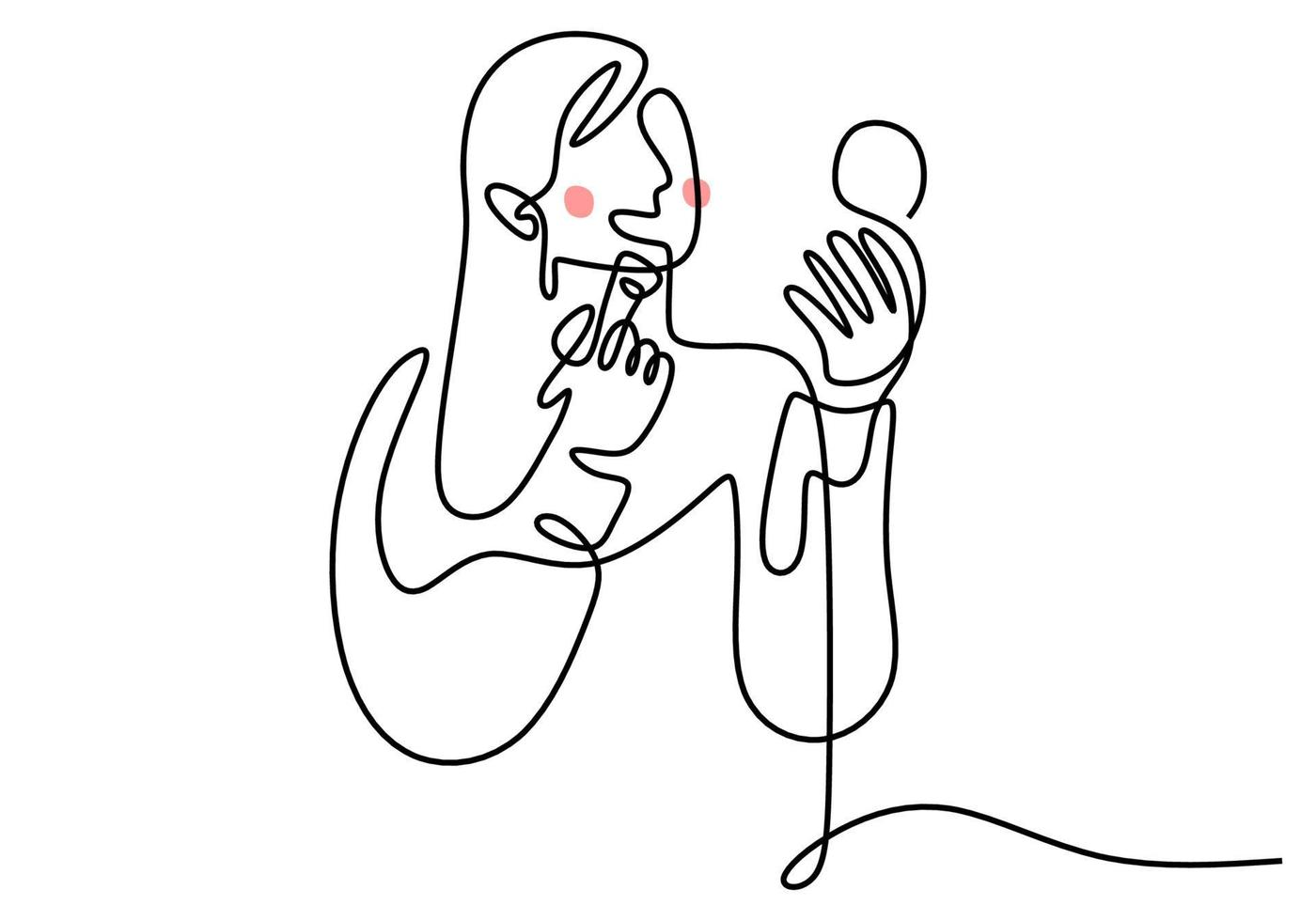 Continuous single line drawing of long haired woman using pink powder vector