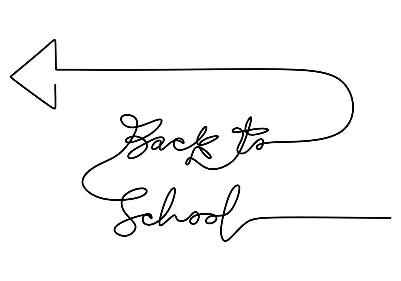 Continuous one line drawing of back to school handwritten words with arrow navigation isolated on white background. vector
