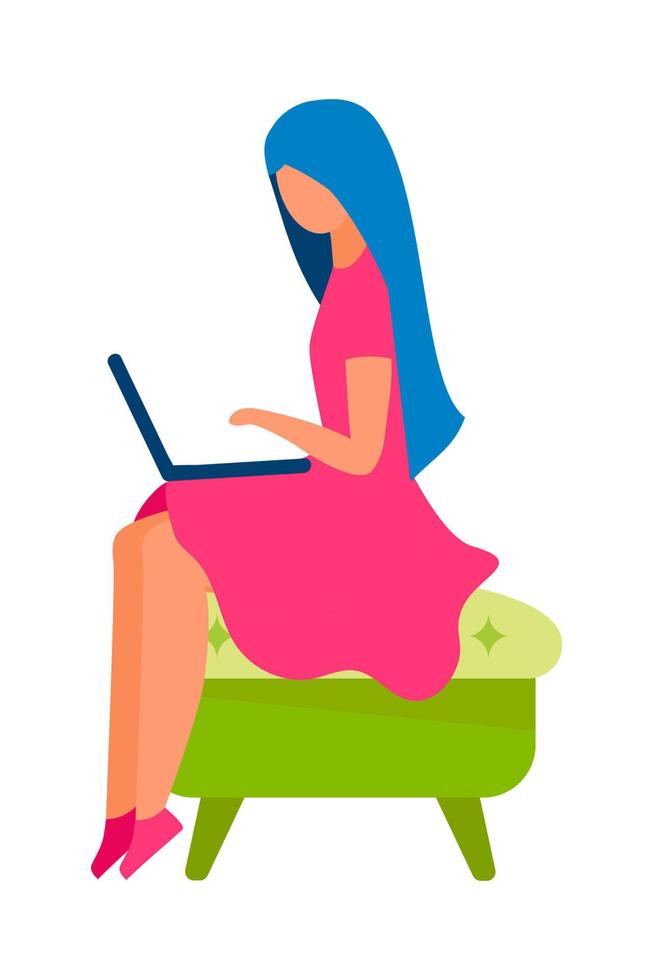 mujer joven con laptop carácter vectorial de color semi plano vector