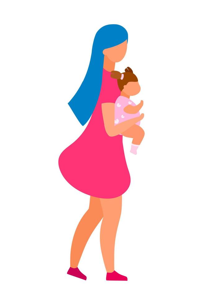 Mother embracing toddler girl semi flat color vector characters
