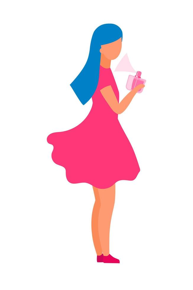 Mujer joven aplicando perfume carácter vectorial de color semi plano vector