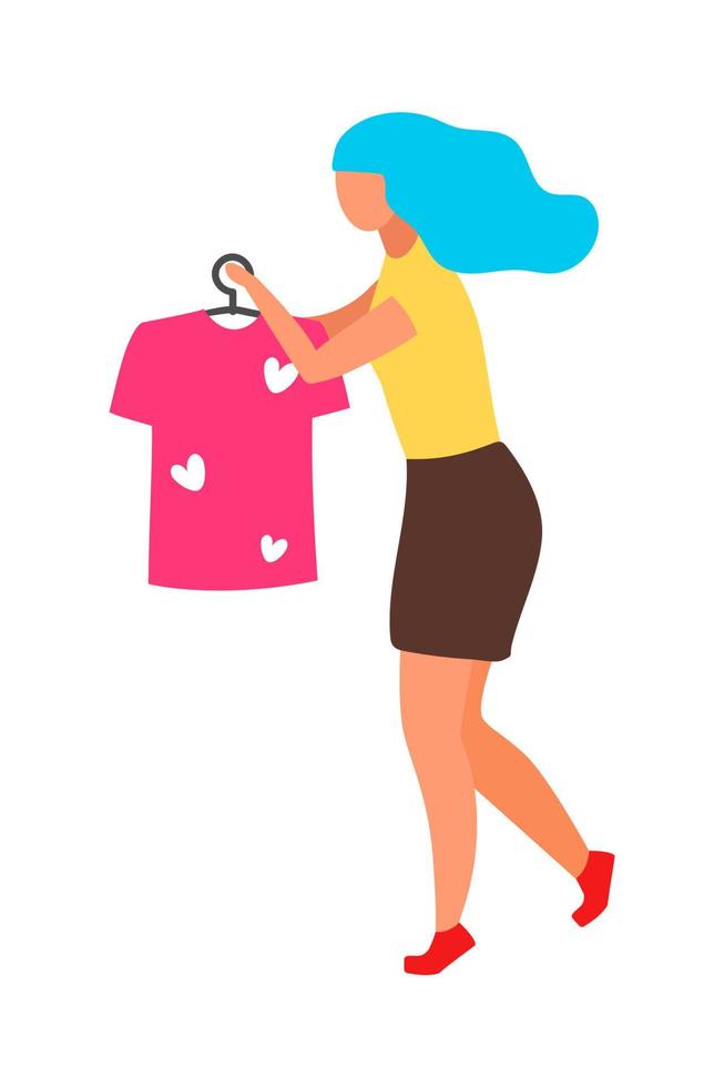 asistente de ventas de ropa con percha carácter vectorial de color semi plano vector