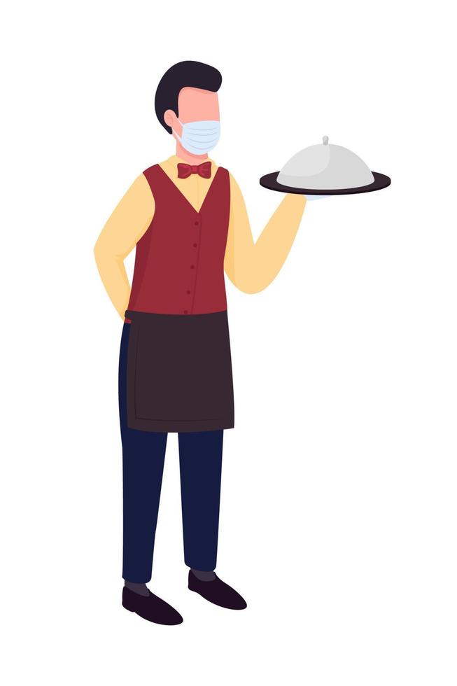 Waiter semi flat color vector character