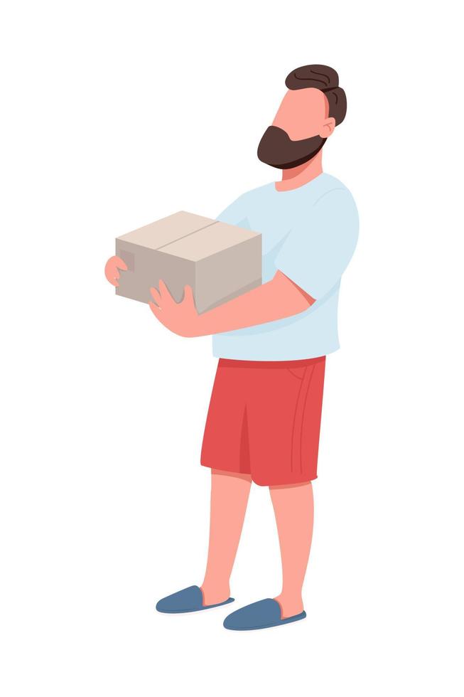 Bearded guy holding box semi flat color vector character